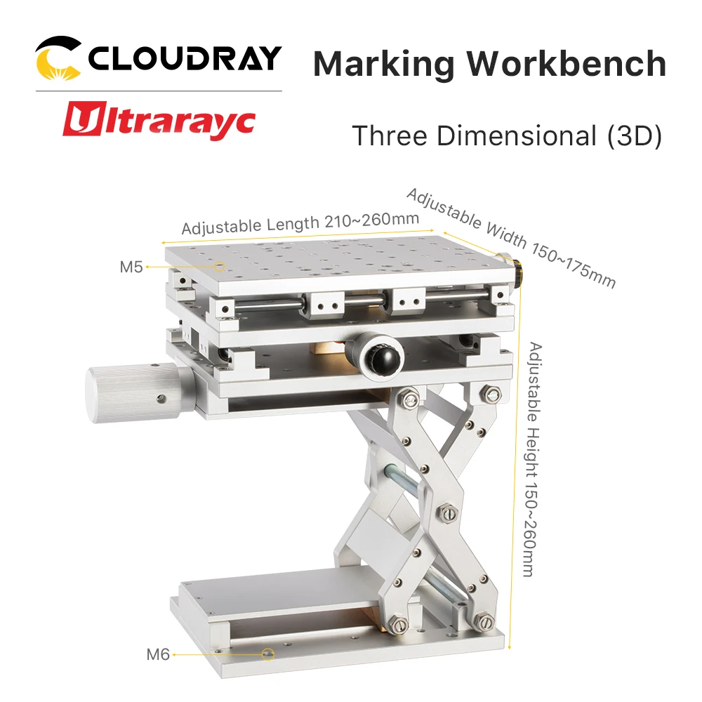 Ultrarayc Positioning Workbench Aluminum Alloy Moving Portable Cabinet Table M6 Thread for Co2 Fiber Marking Machine Parts