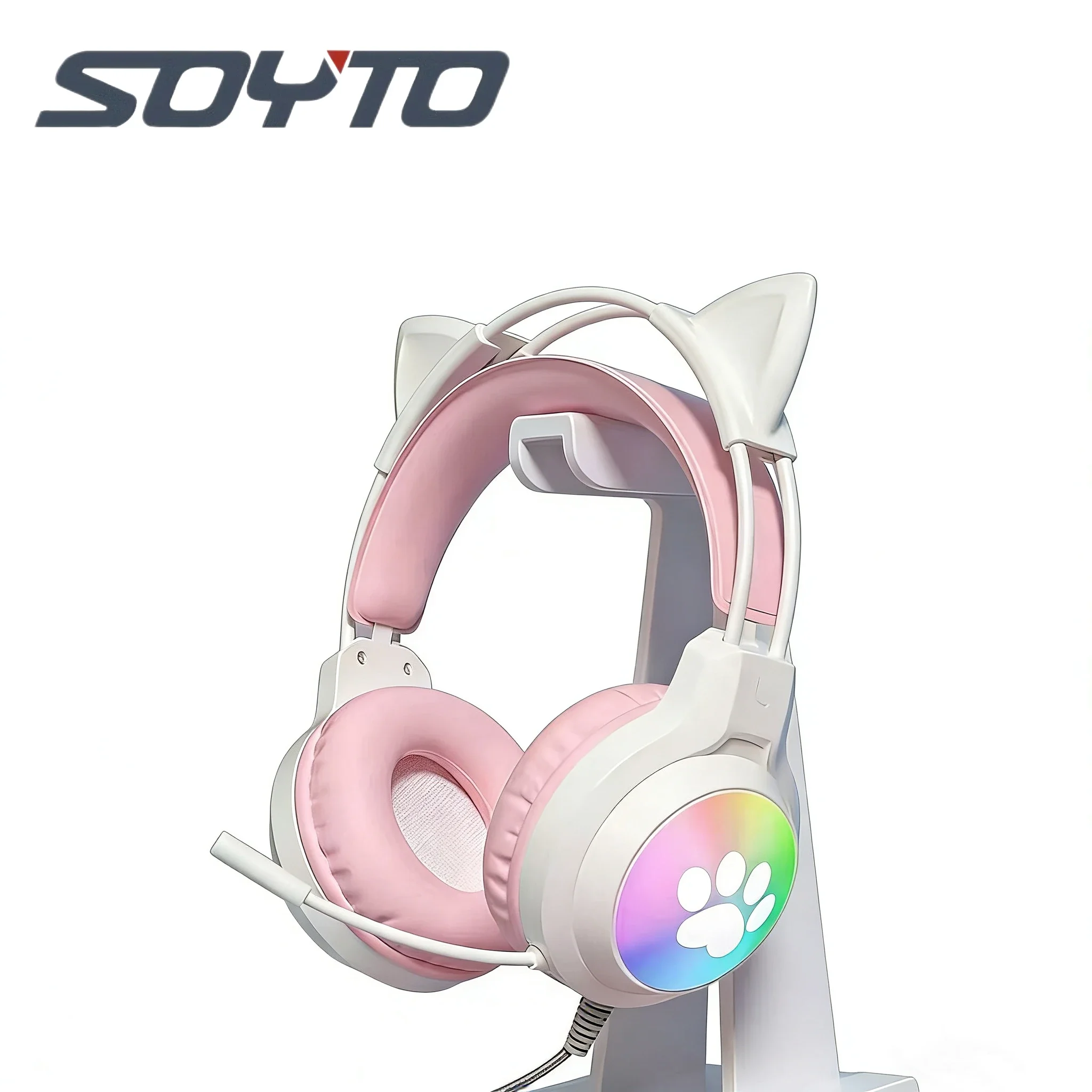 SOYTO Wired Gaming Headset with Cat Ears LED Lights Microphone