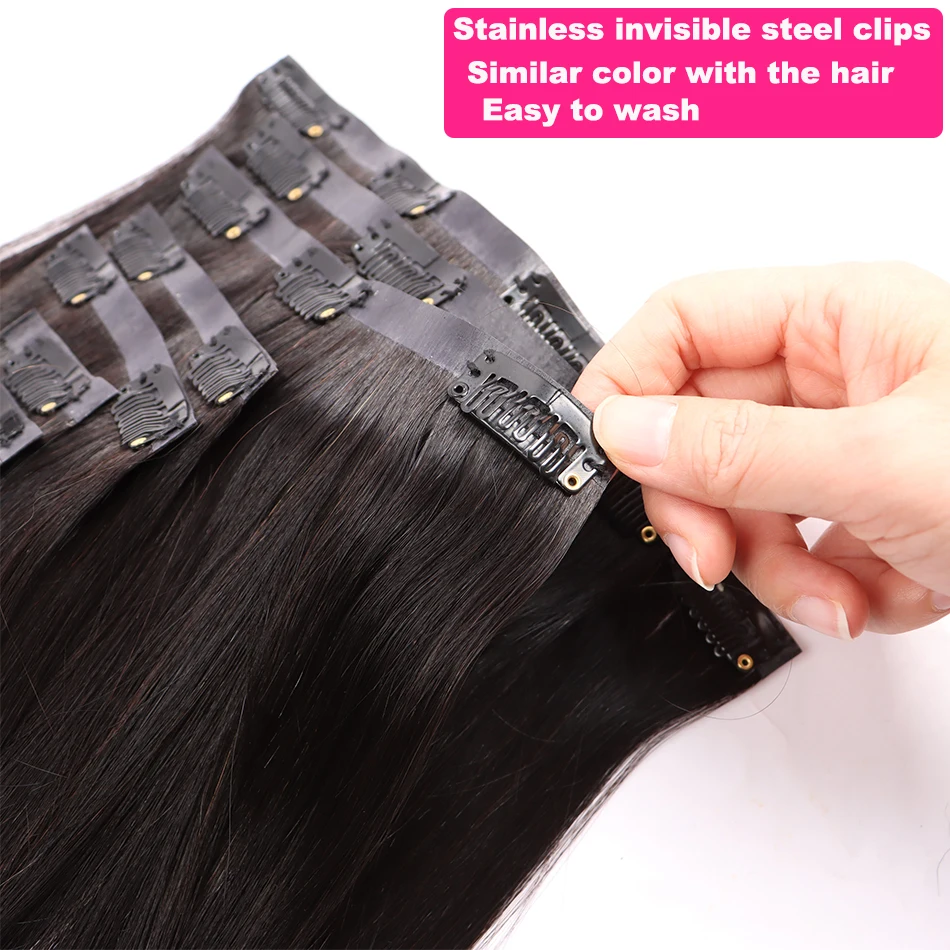 Natutal Straight 4C Clip in Hair Extension PU Weft 100% Real Raw Human Hair Seamless Unprocessed 100g 7Pcs/Set
