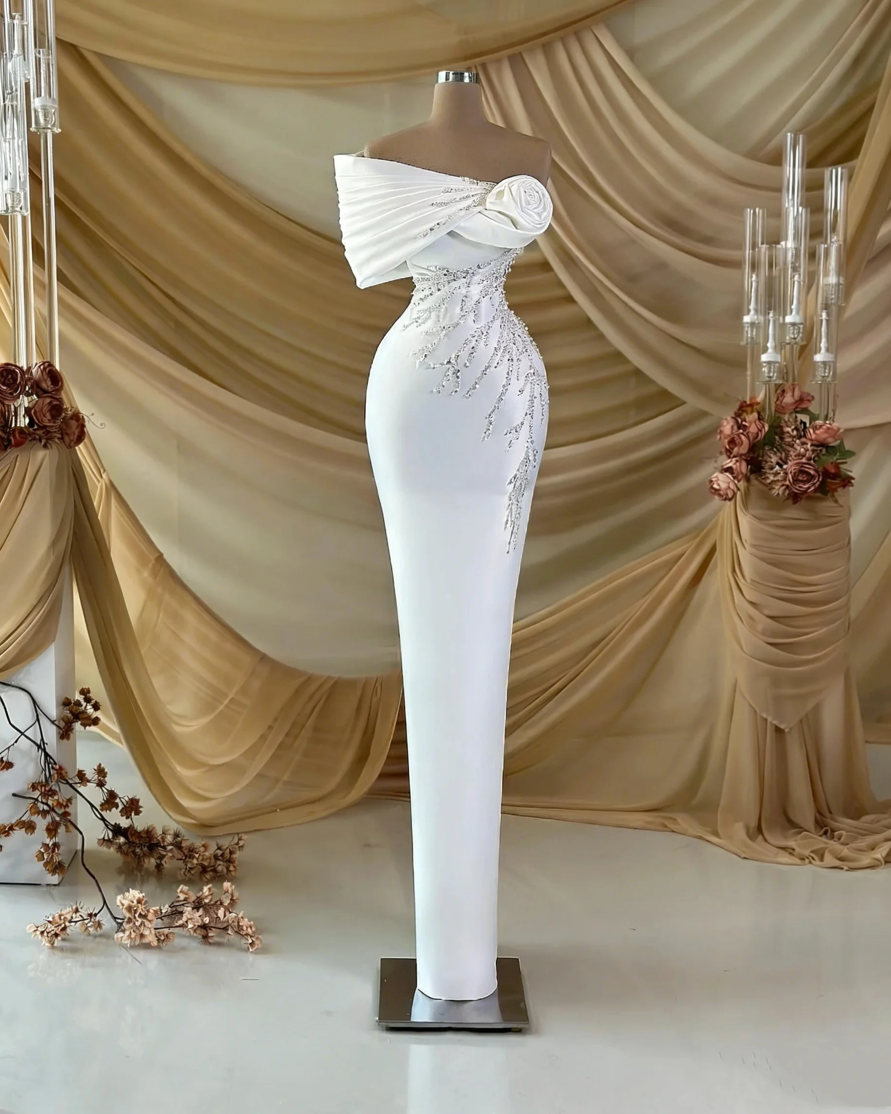 Elegant Celebrity Wedding Dresses Mermaid Hand Made Flowers Beaded Bridal Gowns Floor Length Vestidos De Gala Customized