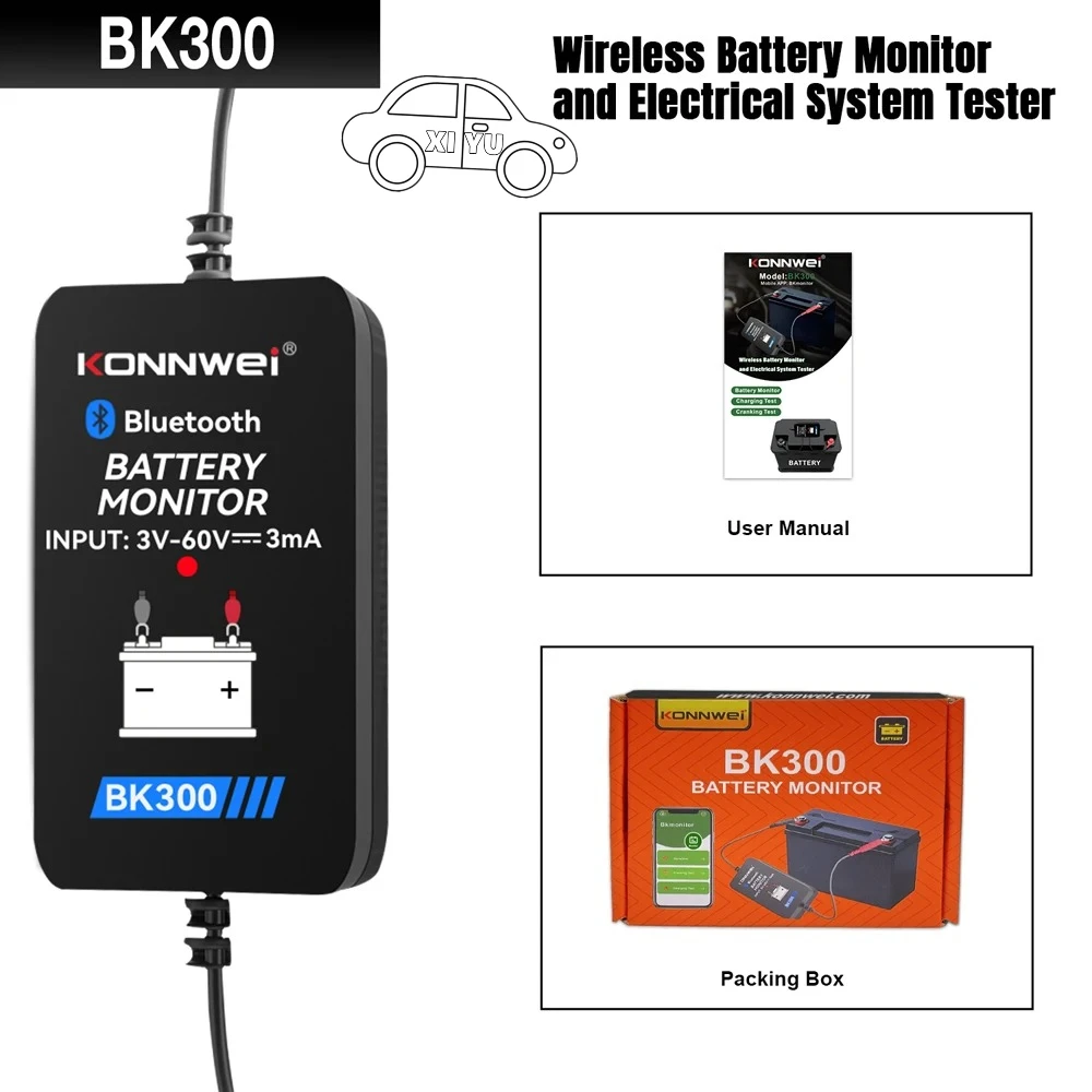 

KONNWEI BK300 аккумуляторный монитор BT 5,0 для свинцово-кислотного автомобильного грузовика 12 В/24 В, пусковой аккумулятор для Android IOS, инструмент анализатора аккумуляторов