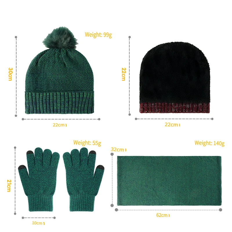 2025 트렌디 겨울 액세서리: 니트 모자, 스카프, 장갑 세트, 푹신한 폼폼 AB 얀 세트, 엄마/아내 선물