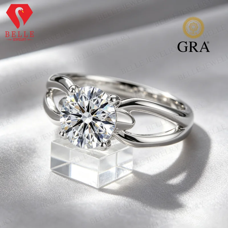 Moissanite Ring 925 Sterling Silver Round Cut 1ct D Color GRA Certified Hypoallergenic Non‑Fading Fine Jewelry Commute‑Ready