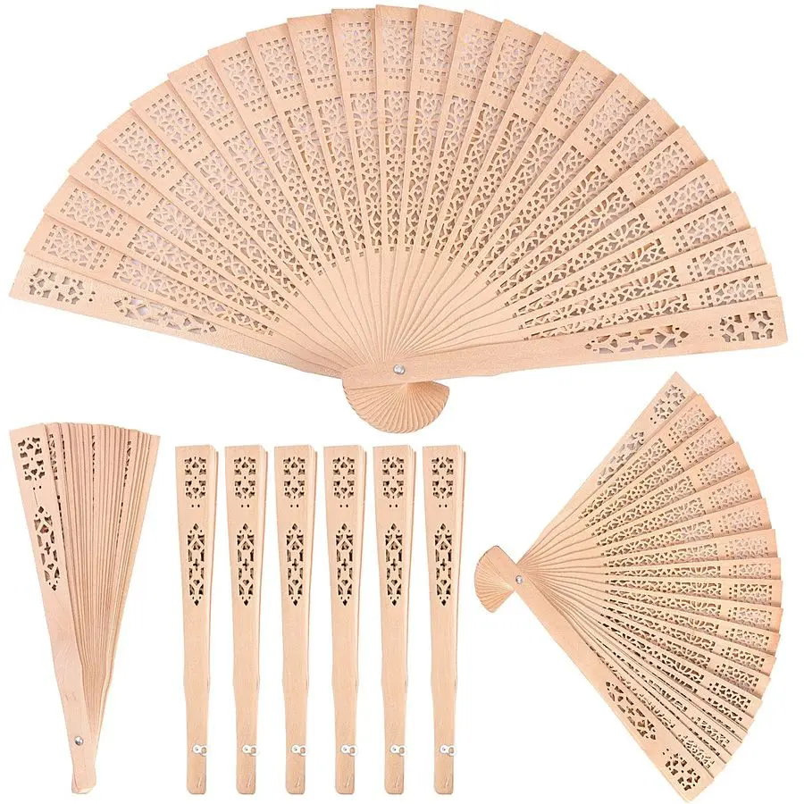 

50 Pack 8 Inch Sandalwood Fan, Wooden Folding Fan for Wedding, Dancing