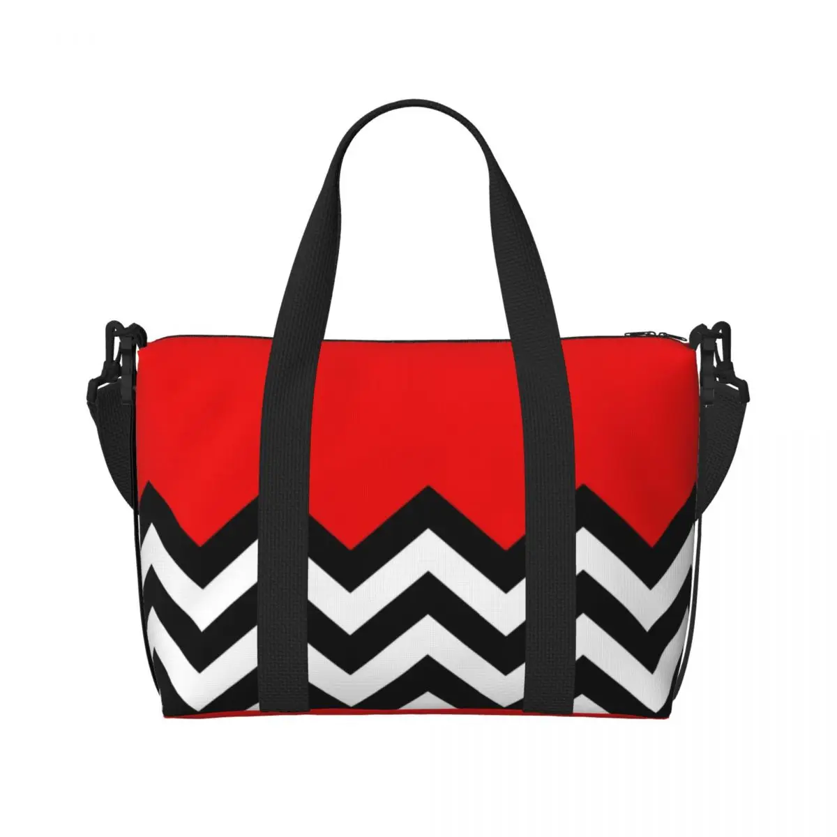 Custom Modern Twin Peaks Geometric Zigzag Beach Tote Bag for Women Extra Large Gym Carry On Bohemian Travel Shopping Bags