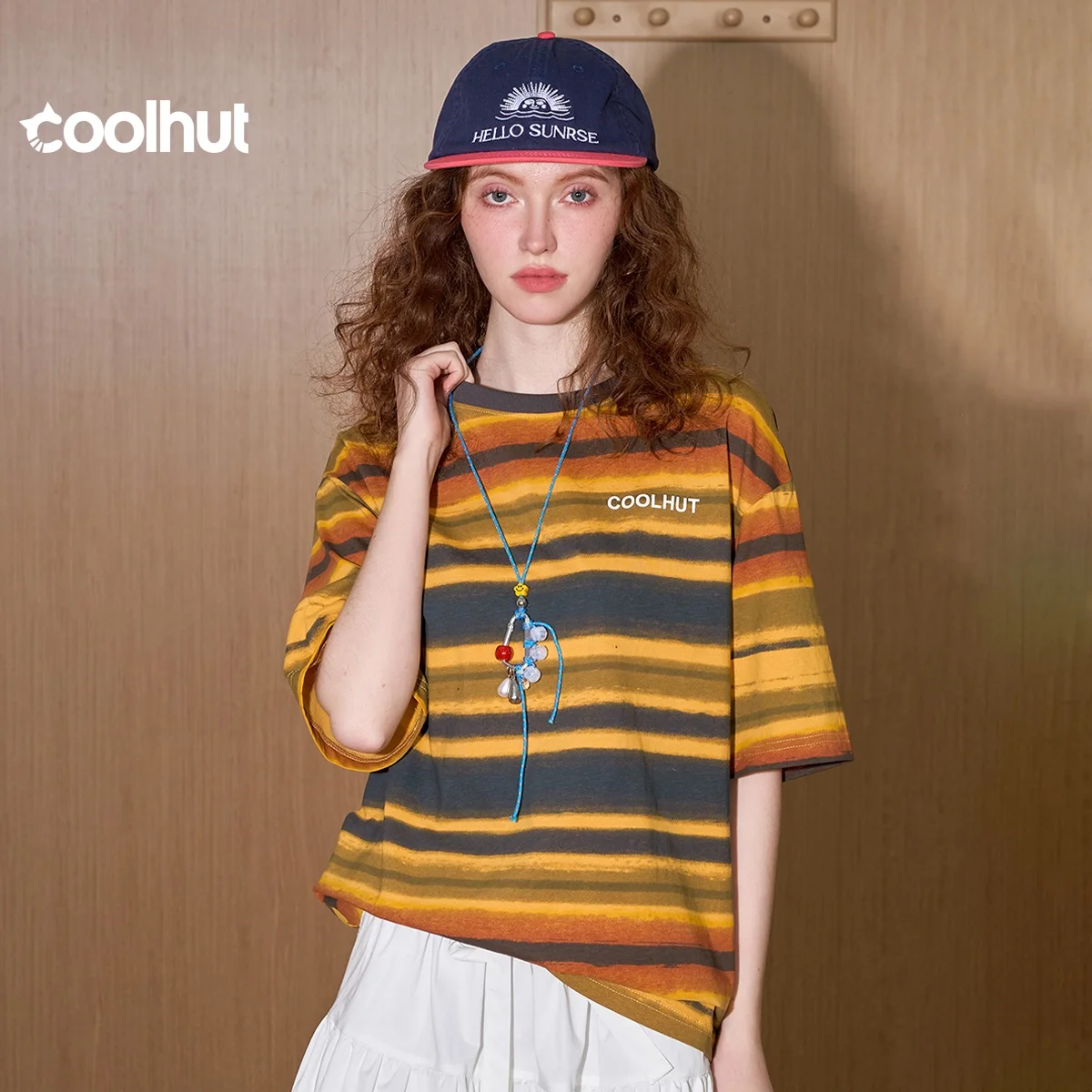 

COOLHUT 2025 летняя брендовая дизайнерская футболка в стиле ретро с круглым вырезом в полоску с короткими рукавами из чистого хлопка, женская футболка в уличном стиле с круглым вырезом