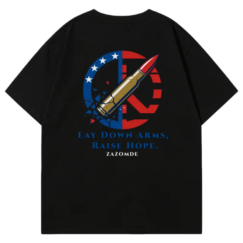 ZAZOMDE 2026 Nouveau T-shirt en coton grande taille pour homme avec imprimé thème anti-guerre, symboles intégrés favorisant la paix et l'unité dans la mode quotidienne