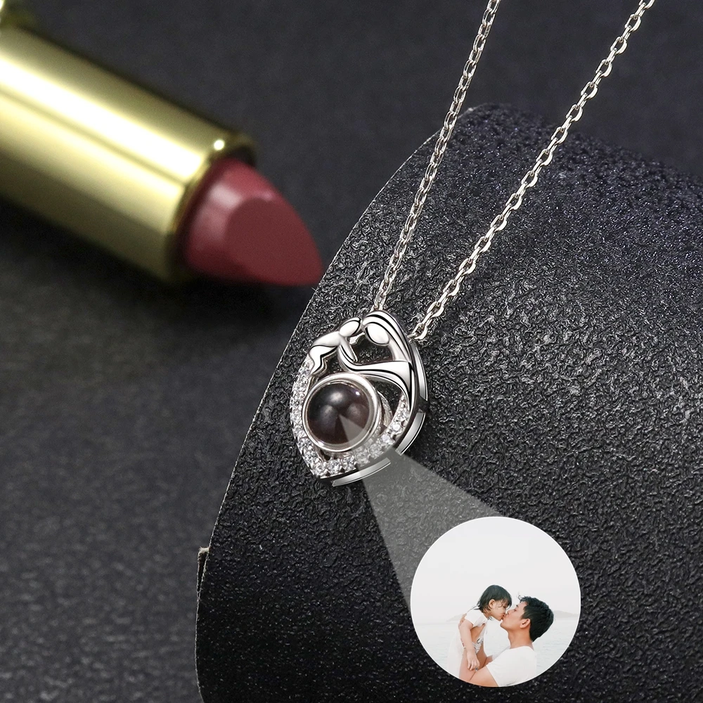 パーソナライズされたカスタムフォトネックレス女性のための雪の花ペンダント投影フォトネックレス-925-シルバーチェーン誕生日ギフト
