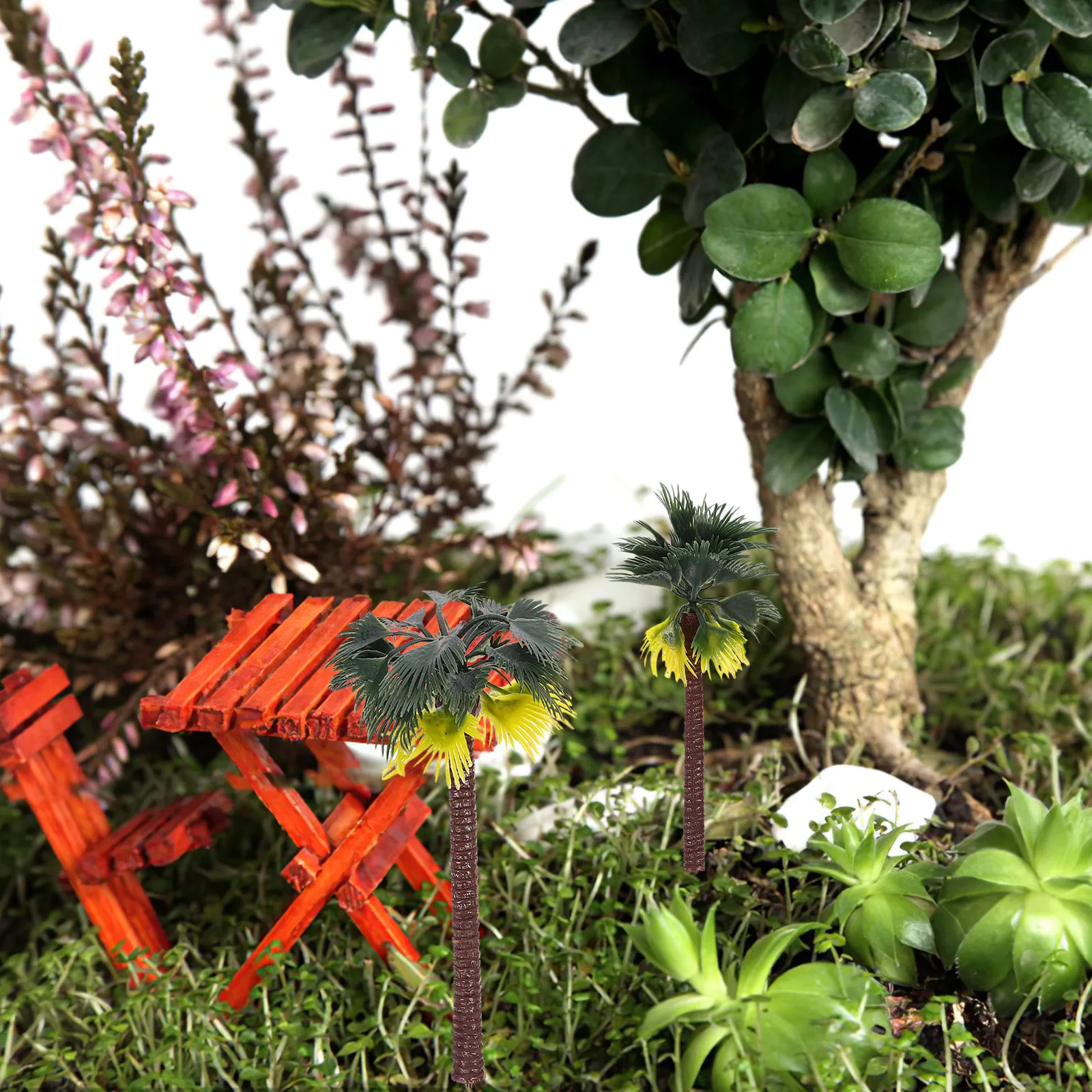 8Pcs Green Palm Tree Plastic Landscape Trees Four Sizes 16Cm 13Cm 10Cm 8Cm Realistic Scenery Accessories Sand Table DIY