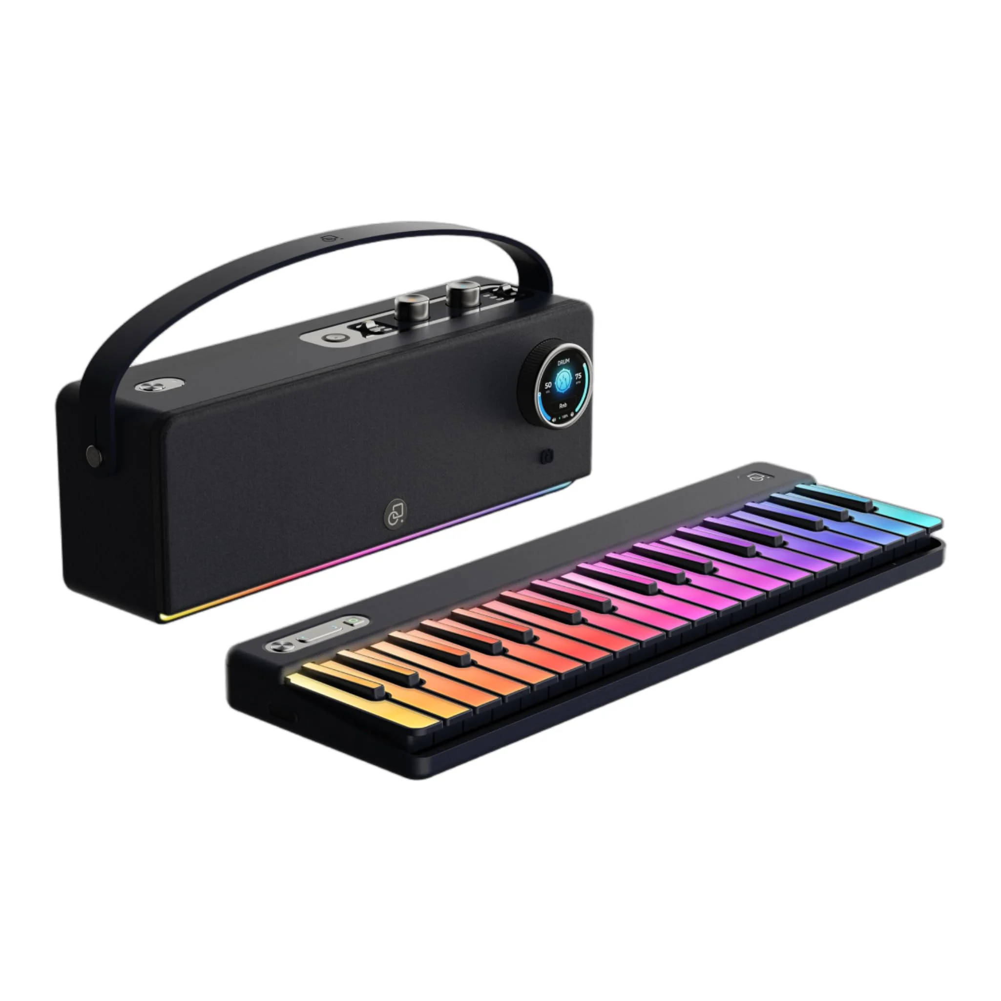 PartyKeys+PartyStudio Wireless Music Bundle: NFC-Connected Lights and Play-Along Keyboard Paired with Professional MIDI Speakers