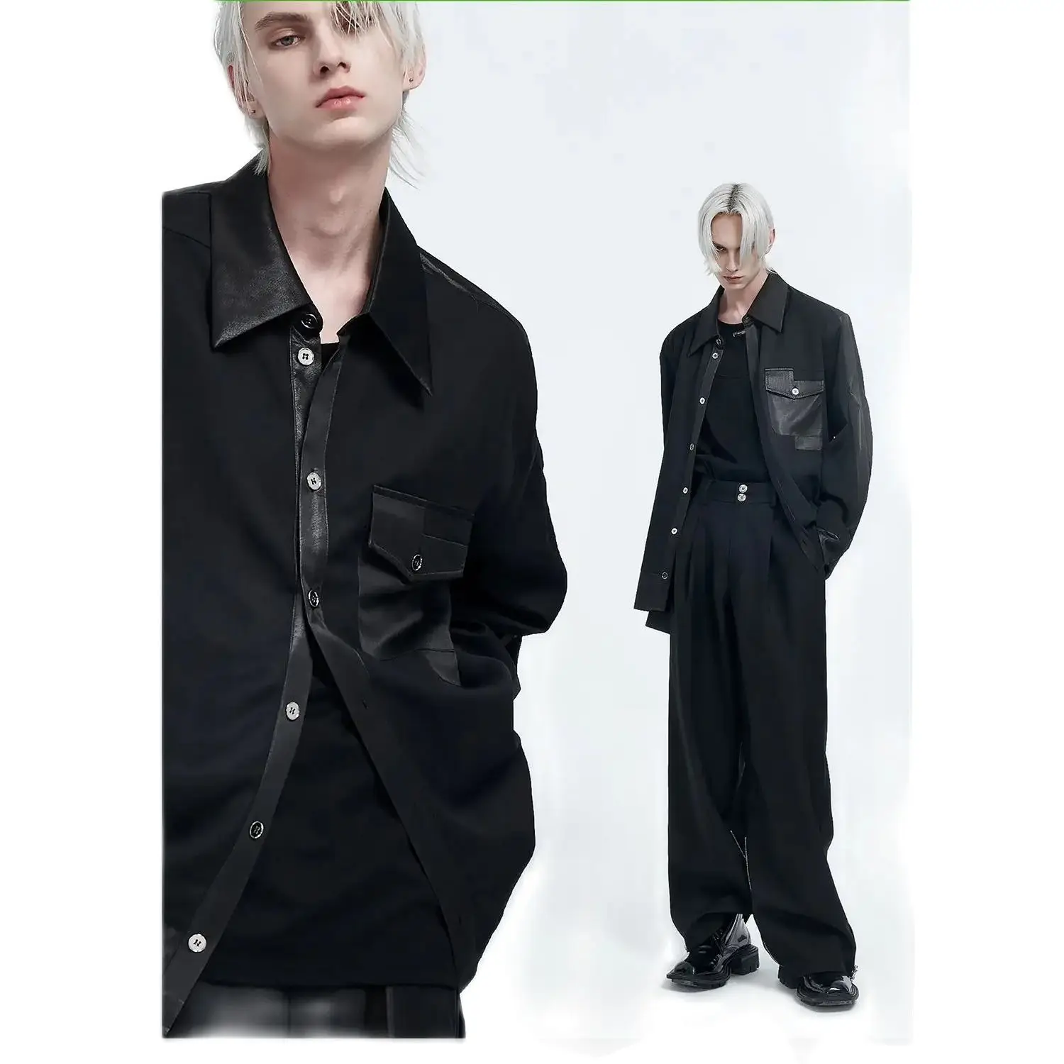 

XS-6XL New 2024 Men Women's Clothing Catwalk Color Contrast Deconstructed staggered splicing Shirt Plus Size Singer Costumes