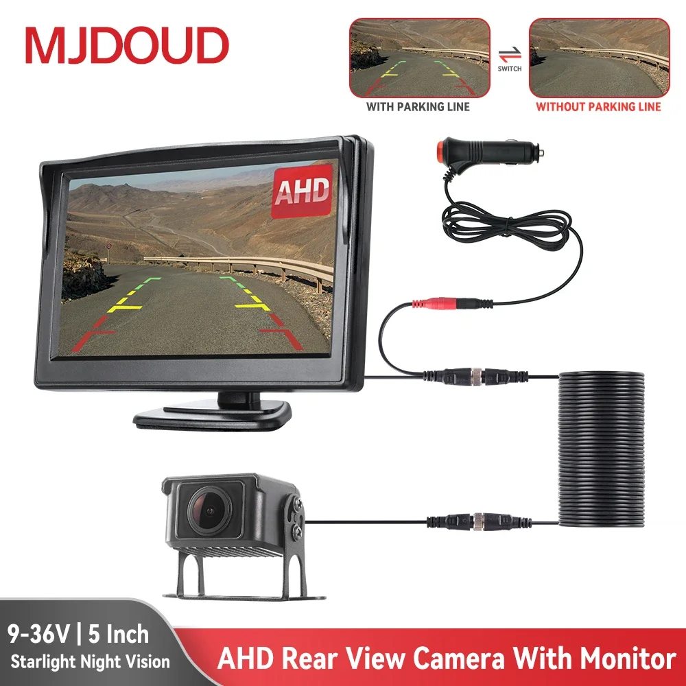 

MJDOUD AHD Car Rear View Camera with AHD Monitor for Truck Paking Backup Rervesing Camera with 5 Inch Screen Easy Installation