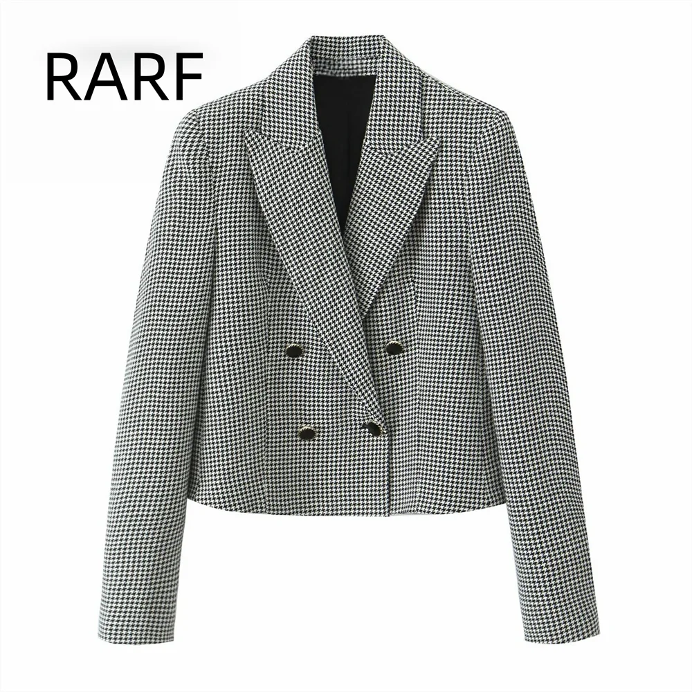 2024  Autumn/Winter New Product Temperament Women's High End Black and White Thousand Bird Grid Coat