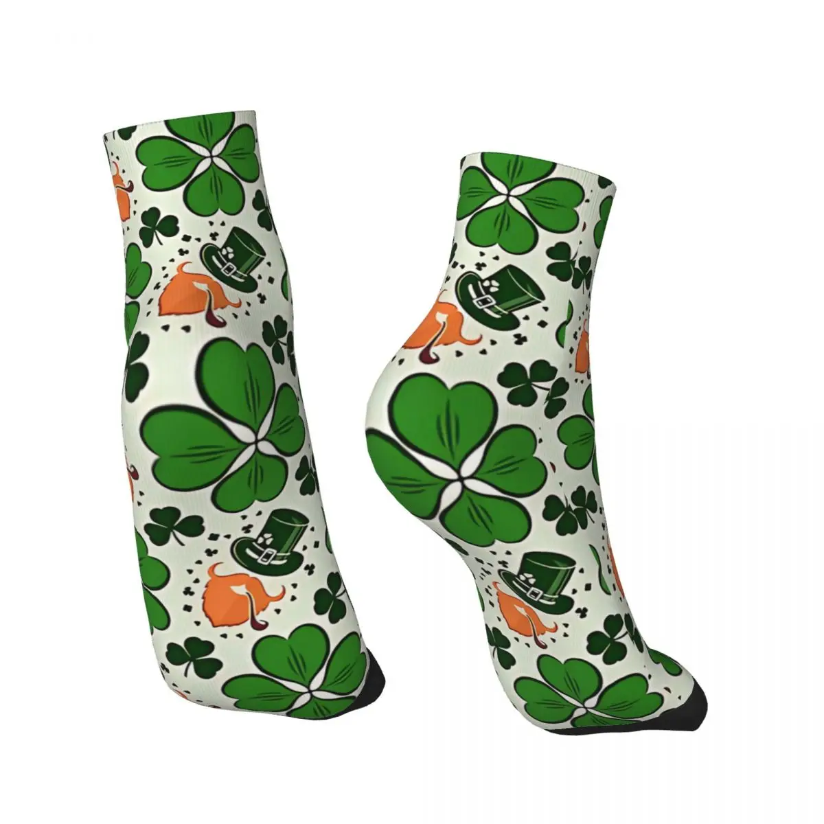 Green Shamrocks Pattern Men's Ankle Socks St Patrick's Day Unisex Street Style Seamless Printed Funny Low Sock Gift