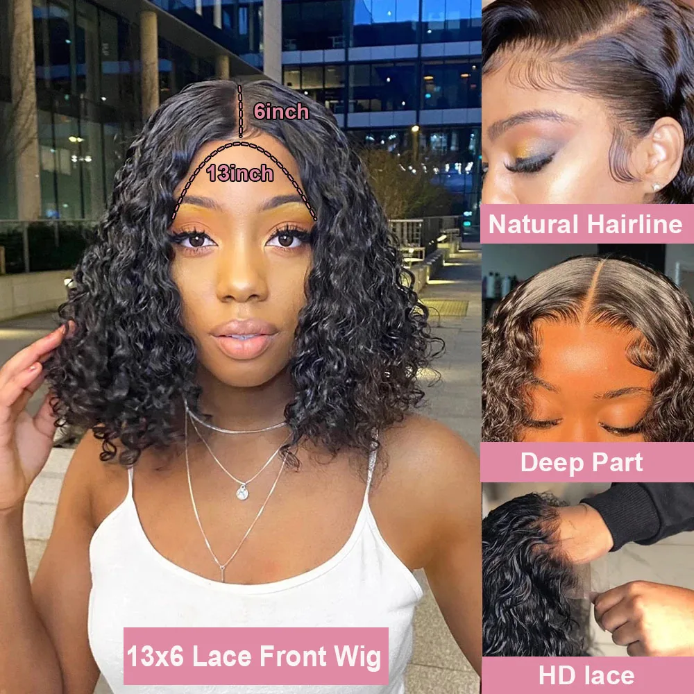 180 Density Short Bob Curly 13x4 Glueless Wigs Human Hair Deep Wave 13x6 Lace Frontal Human Hair Wigs Pre Plucked Ready To Wear