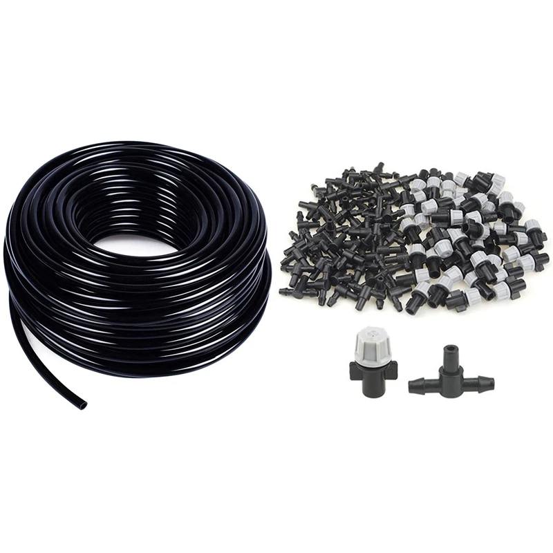 100Pcs(50 Pairs)Garden Irrigation Kit Adjustable Atomization Dripper & 1X 30M Meter 1/4 Inch Blank Distribution Pipe