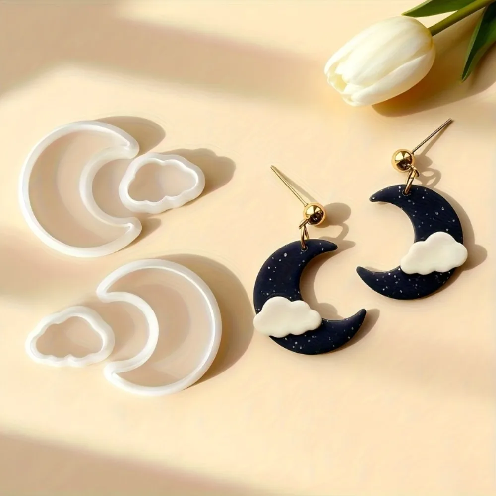 4Pcs Bohemian Style Moon & Cloud Polymer Clay Cutters Set  High Precision Molds for DIY Jewelry & Pendants Making  Hand Tools