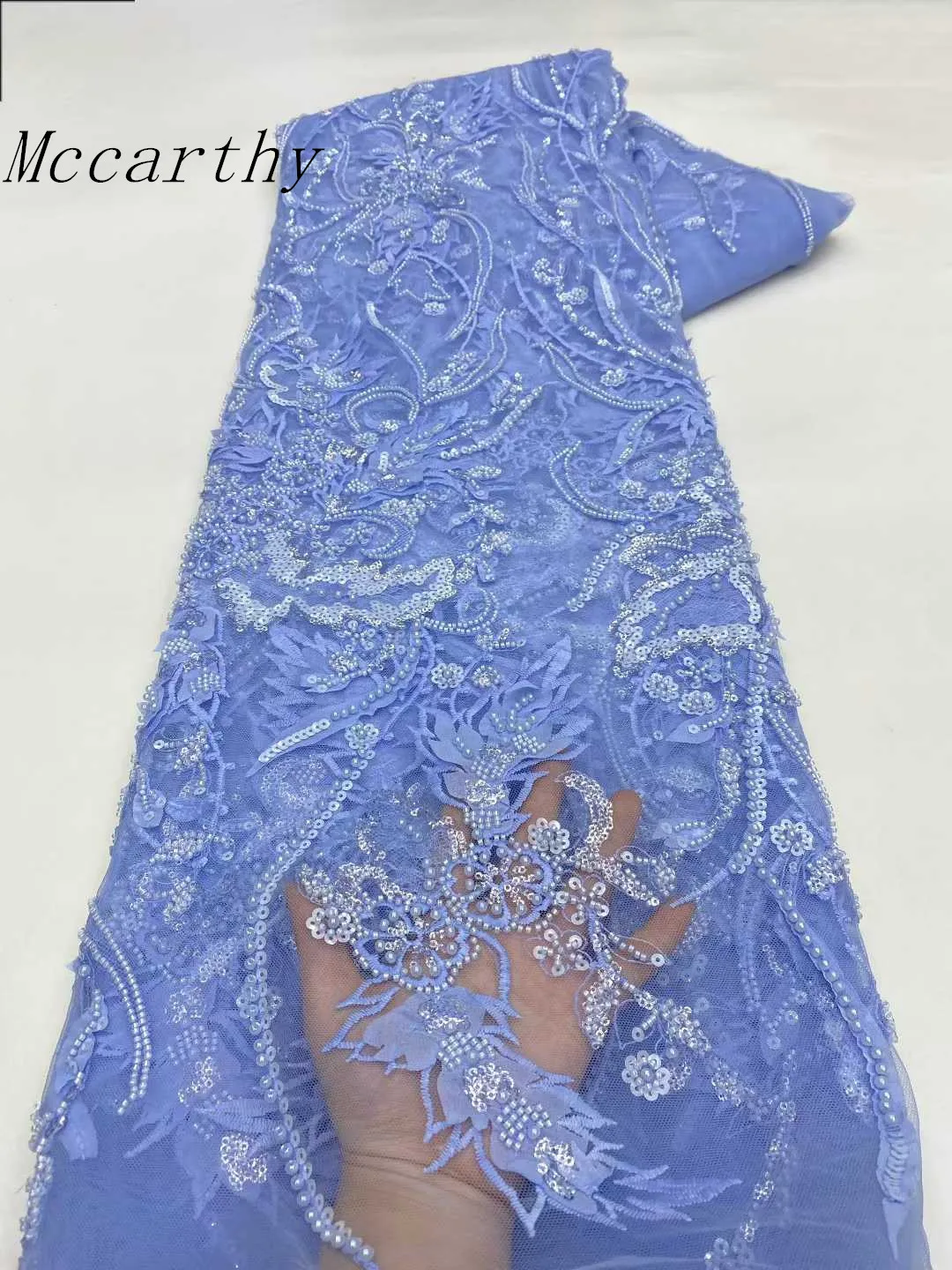 

Luxury African Groom Sequins Lace Fabric High Quality Beaded Embroidery Lace French Tulle for Nigerian Wedding Dresses Material