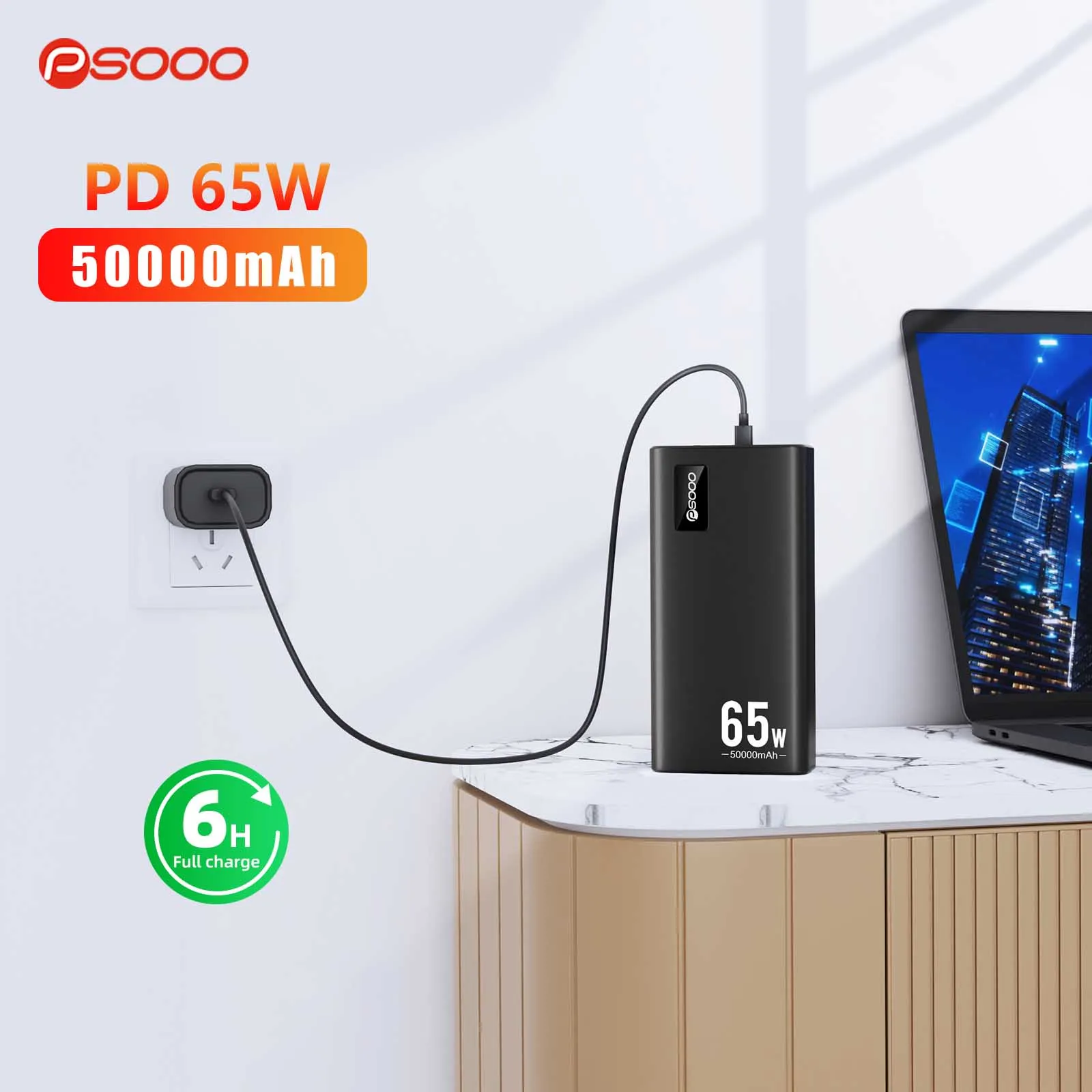 

PSOOO 65W Power Bank 50000mah PD Fast Charge Powerbank Portable Laptop External Battery for Xiaomi iPhone Mac Notebooks Laptops