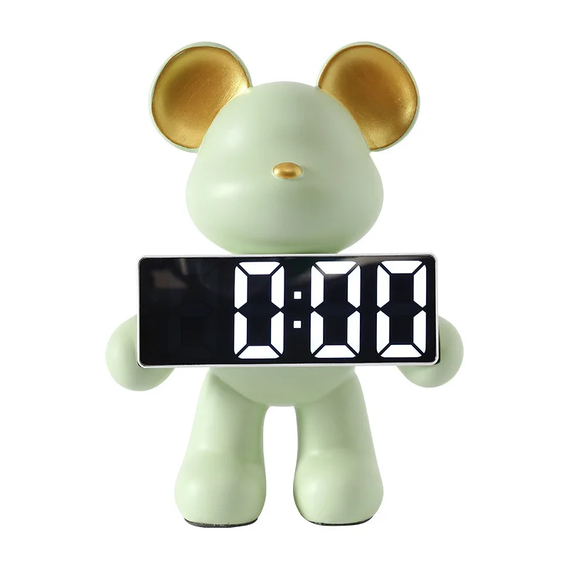 Nordic Creative Resin Bear Clock Ornament Living Room Piggy Bank Bedroom Desktop LED Time Display Wine Cabinet Decoration Craft - view 5