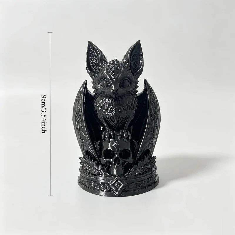 Gothic Bat on Skull Fantasy Mini Statues 3D Printed home Desktop Ornaments Spooky Halloween Decor Mini Collectible Figurine Gift