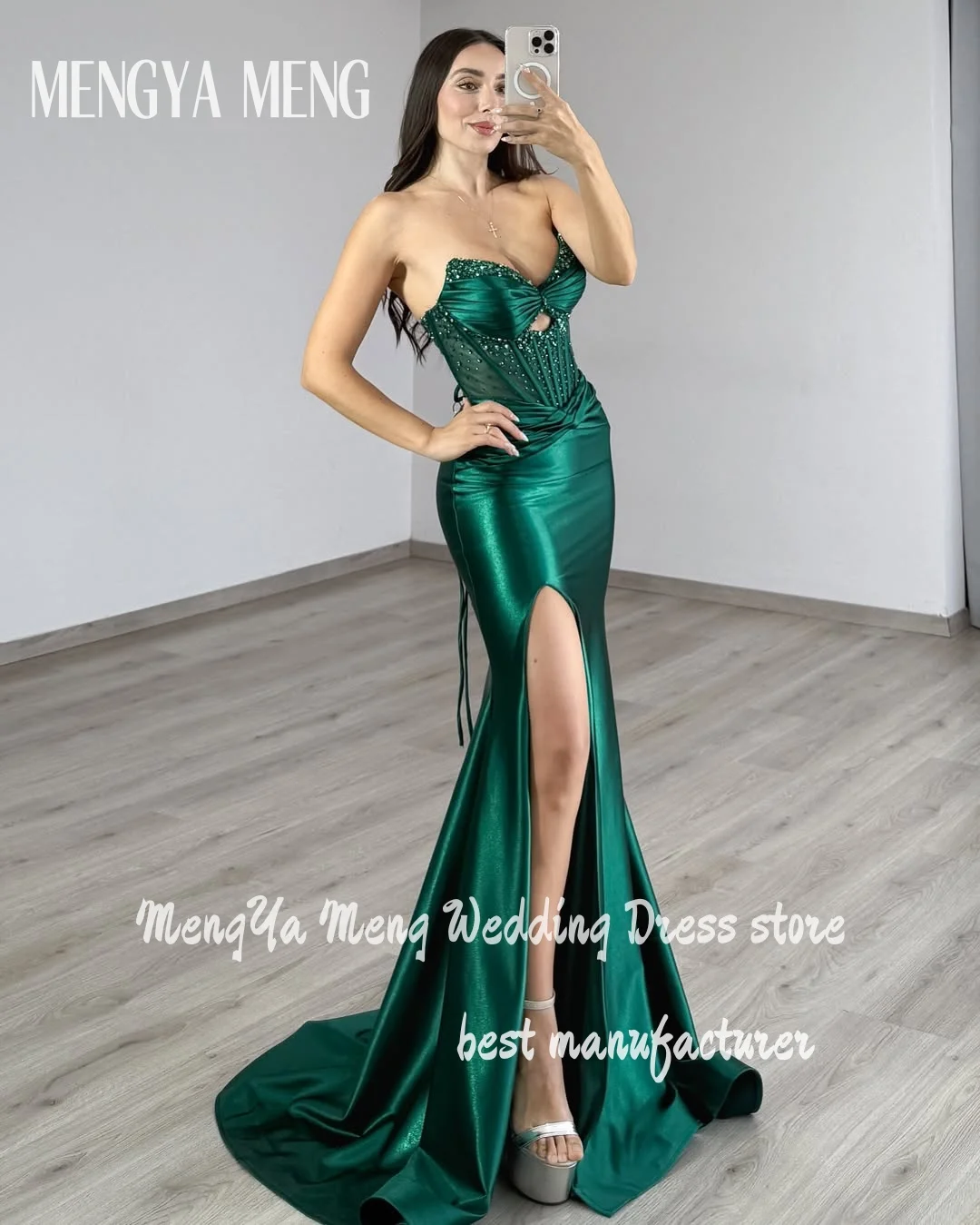

ZHUISHU Sparkly Corset Sequins Long Prom Dress With Slit Sexy Spaghetti Strap Pleat Evening Dresses Elegant Formal Party Gowns