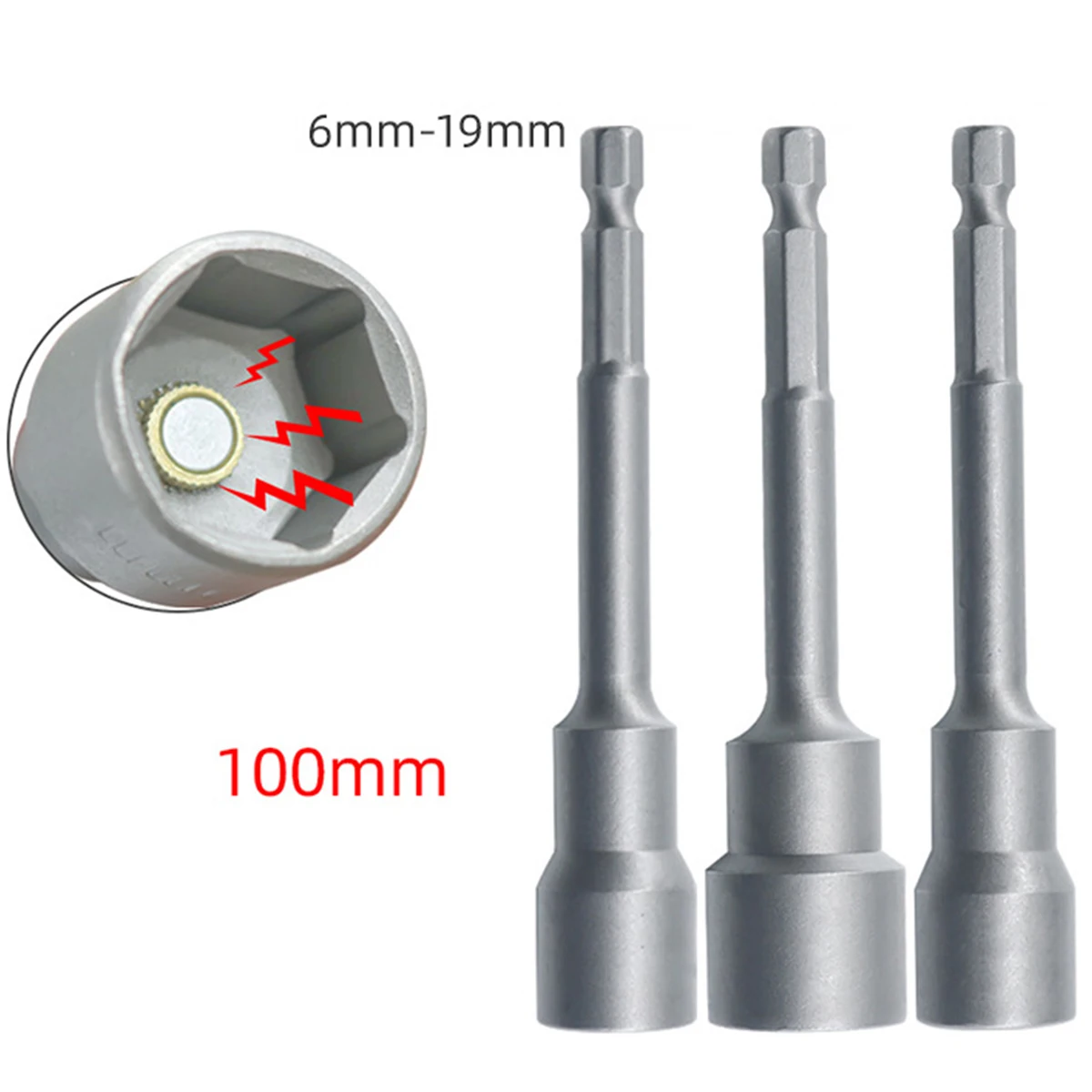 100mm Length Magnetic Impact Nut Screwdrive Socket Set Metric Grade Nut Driver Socket Bit Hex Sleeve 1/4' Drill Bits Adapter