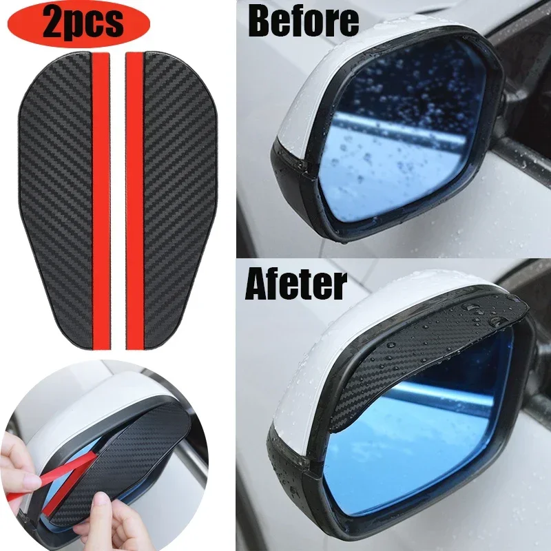 2Pcs Car Rearview Mirror Rain Eyebrow Protector Shield Visor Carbon Fiber Car Rearview Side Snow Visor Rain Cover Accessories