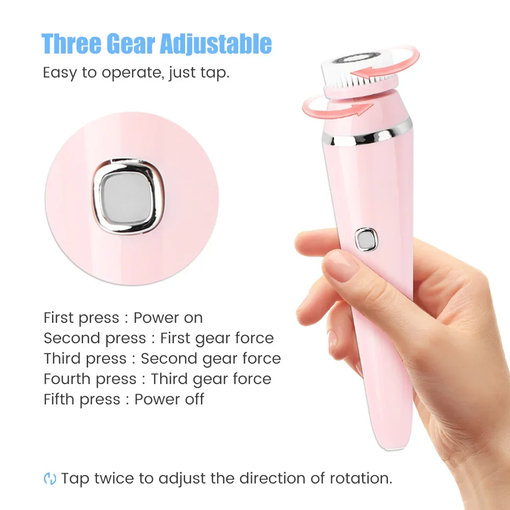 4 in 1 Electric Facial Cleansing Brush Sonic Waterproof Rotate Rechargeable Face Cleaning Tool Pore Cleaner Facial Skin Machine