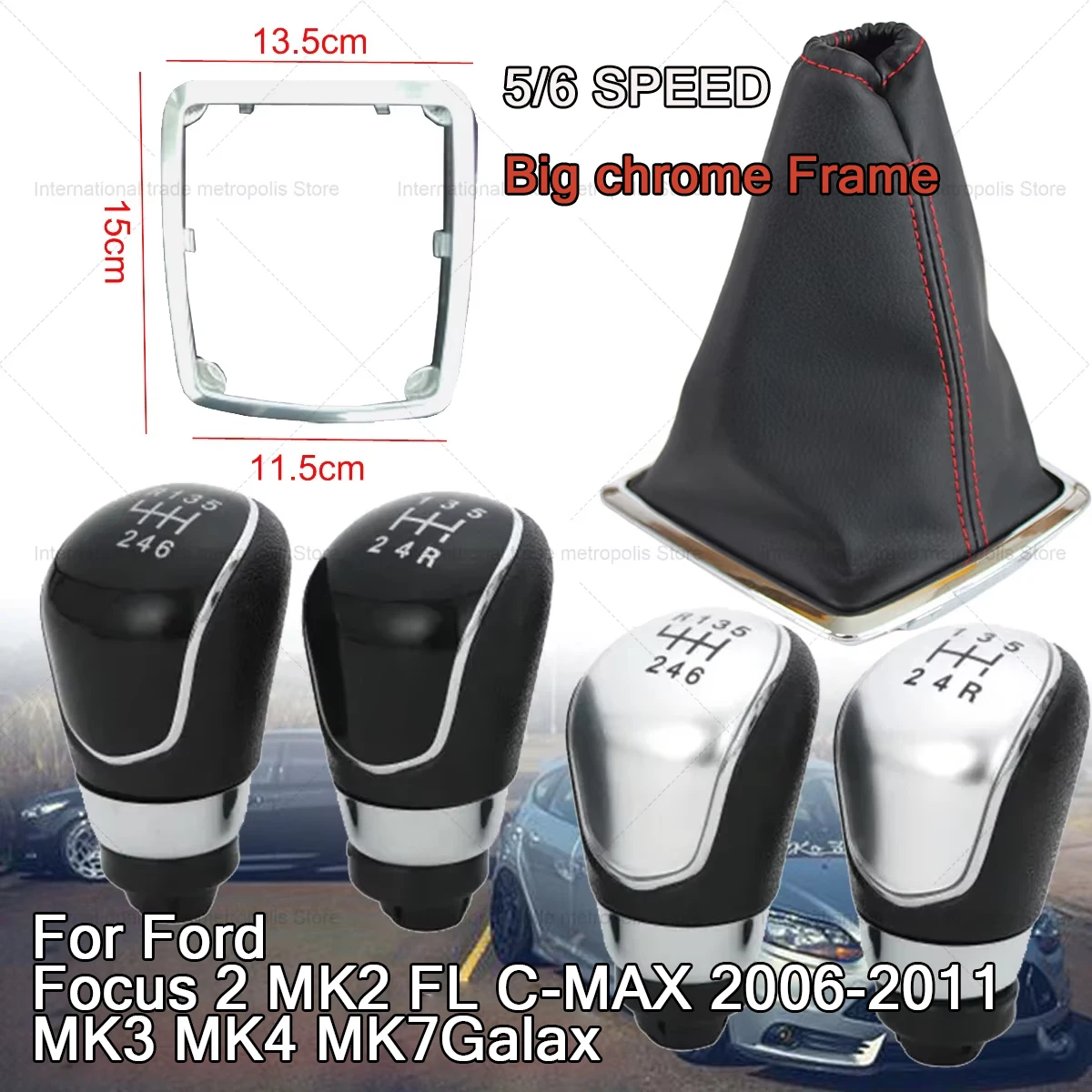 5/6 Speed MT Car Gear Stick Shift Knob with Dust Boot Cover For Ford Focus 2 MK2 FL C-MAX 2006-2011 MK3 MK4 MK7Galax - Red Line