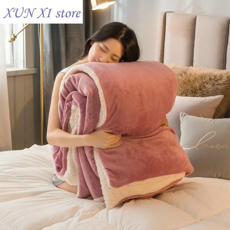 New Winter Bed Blankets Solid Color Fleece Blankets Throws Adult Thick Warm Sofa Winter Blanket Super Soft Warm Duvet Cover