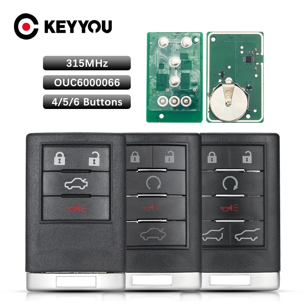 

KEYYOU Remote Control Key For Cadillac 2007 2008 2009 2010 2011 2012 2013 2014 Escalade Remote Key OUC6000066 315MHZ 6 Buttons