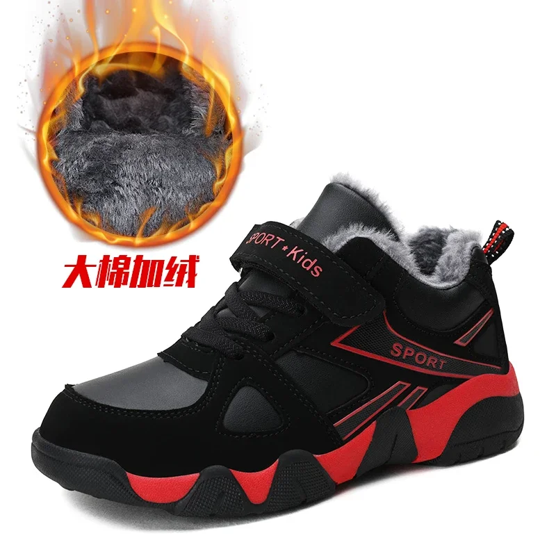 Winter Children\'s Sneakers Boy Velvet Warm Leather Waterproof Casual Sport Shoes Kid Outdoor Hiking Non-slip Running Cotton Shoe