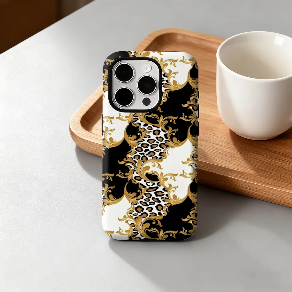

Glam Leopard Scroll Phone Case for iPhone 17 16 15 14 13 12 11 Pro Max Air Plus Luxury Double-layer Back Cover
