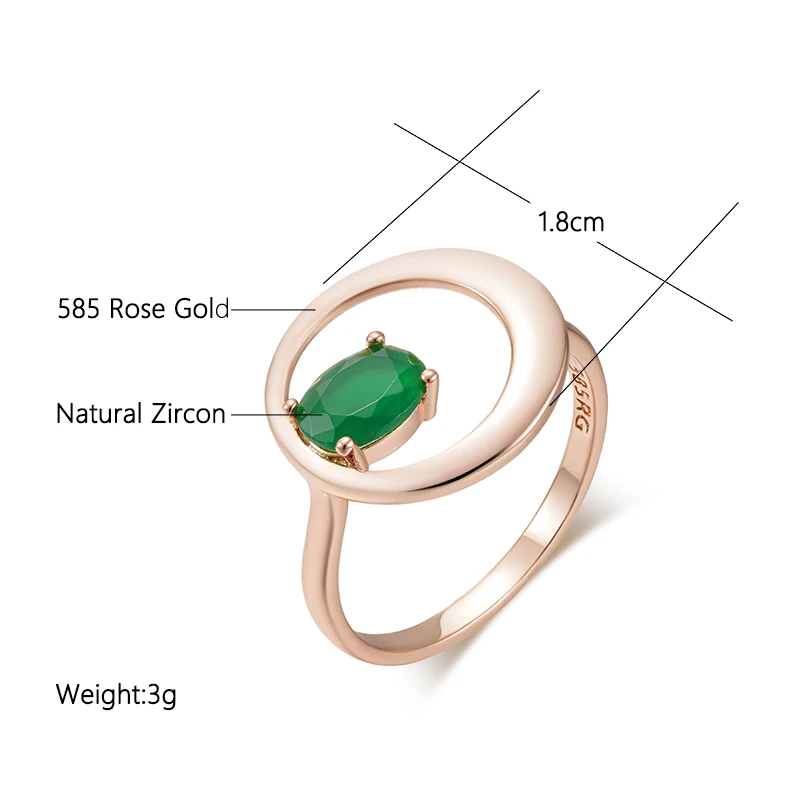 SYOUJYO Green Natural Zircon Round Rings For Women 585 Rose Gold Color Glossy Luxury Party Daily Fine Jewelry
