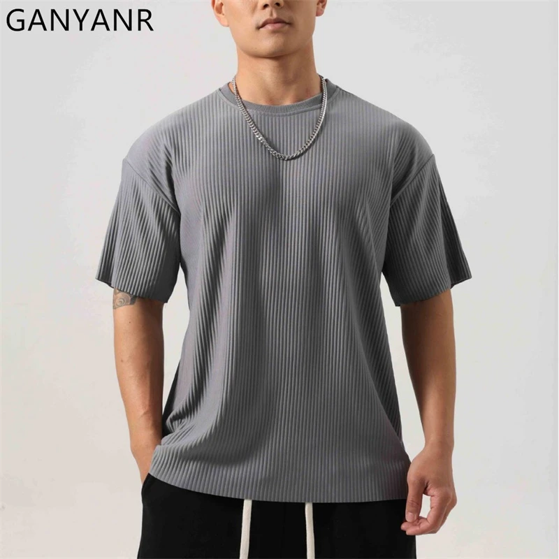 GANYANR Running T-shirt For Men Summer Golf Clothing Sportswear Short Sleeve Gym Bodybuilding Yoga Wear Sports Fitness Cool Tee