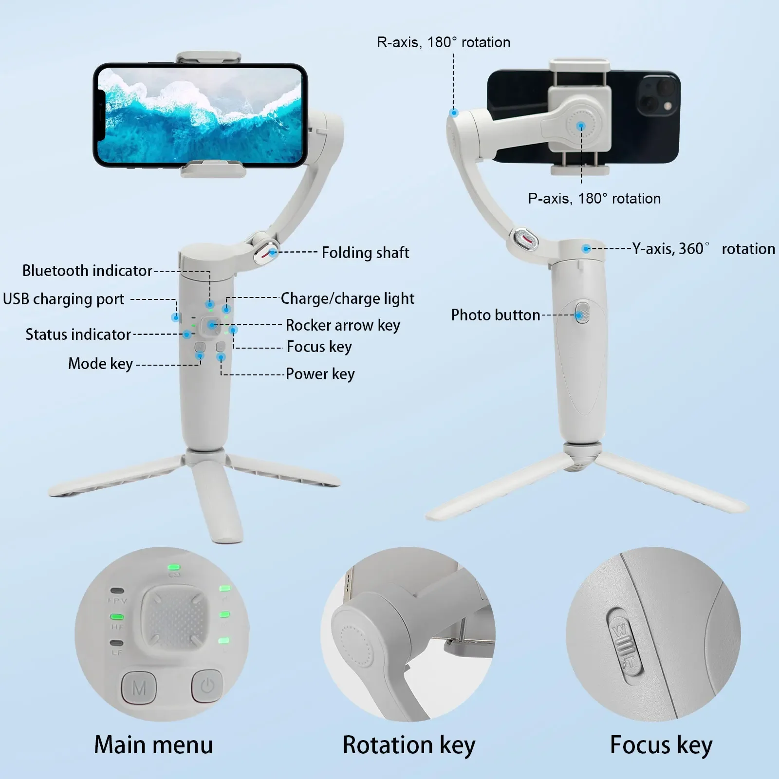 Selfie Stick Handheld Record Vlog Gimbal Holder Shake Video Record 3-Axis Stabilizer For iPhone Android Mobile Phone Video