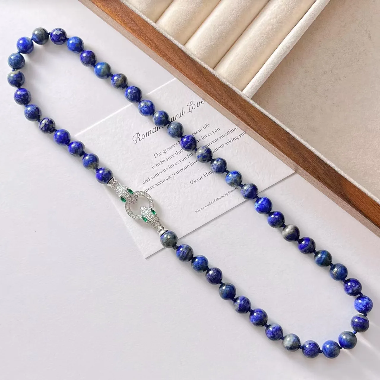New Chinese Style 8mm High-Quality Natural Lapis Lazuli Choker Necklace, Designer Basic Versatile Layering Jewelry for Women
