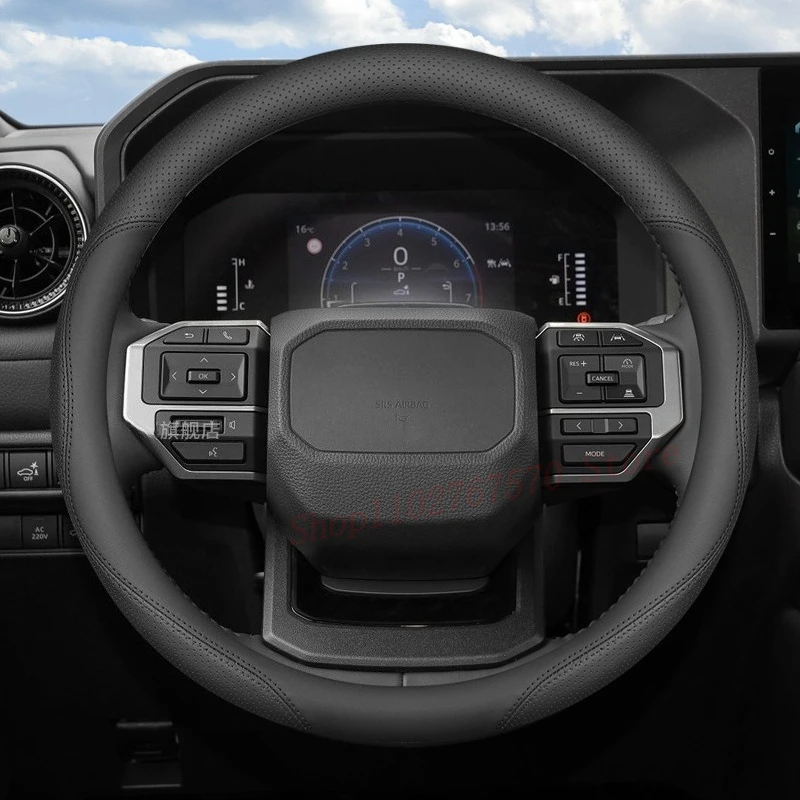 

For Toyota Prado 2024 Nappa Leather Steering Wheel Cover Non-slip Durable Four Season Universal Car Interior Accessories