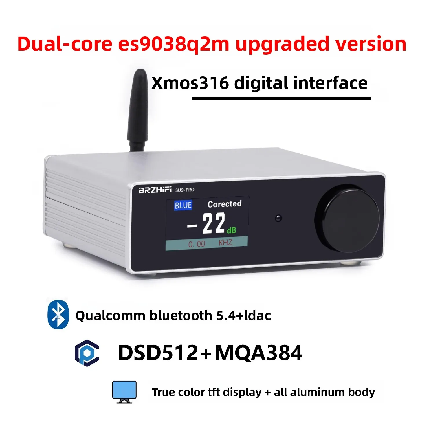 Weiliang SU9PRO ثنائي النواة ES9038 بلوتوث 5.4 USB فك HIFI اوديوفيلي DAC مضخم ضوت سماعات الأذن DSD512