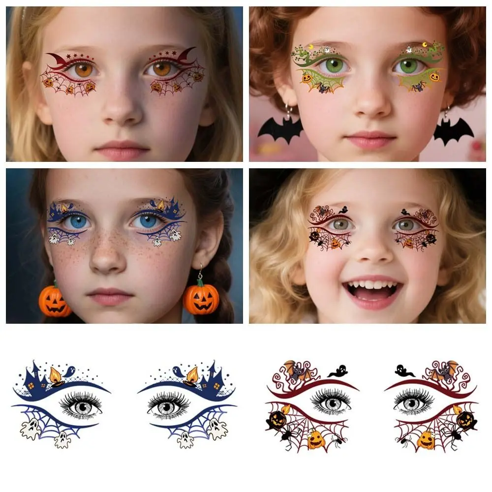 Pumpkin Ghost Skull Halloween Face Tattoo Cartoon Disposable Cheek Eyes Temporary Stickers Portable Transparent
