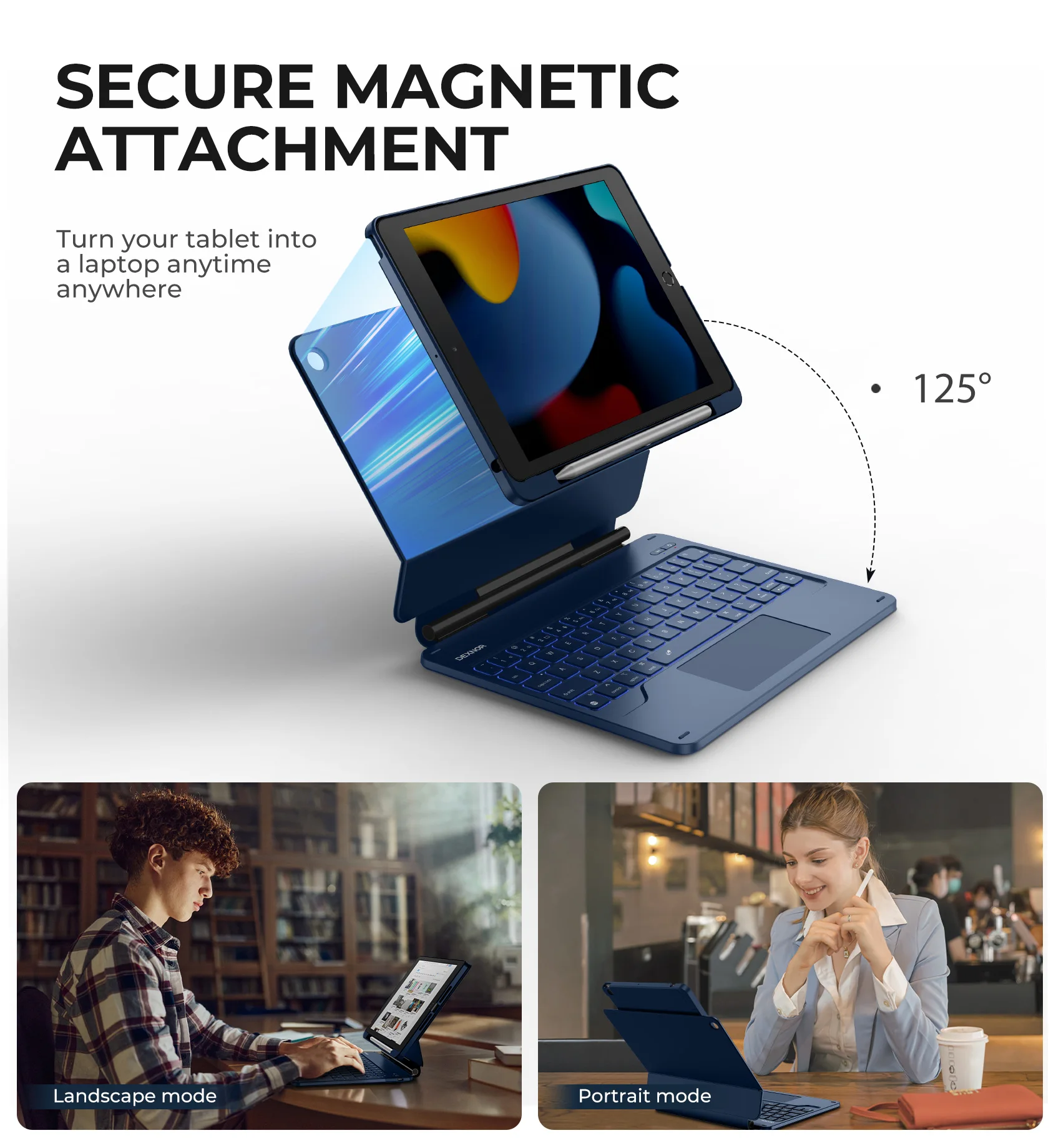 Dexnor-磁気キーボードケース,Bluetoothワイヤレス,10.2インチ,第7世代