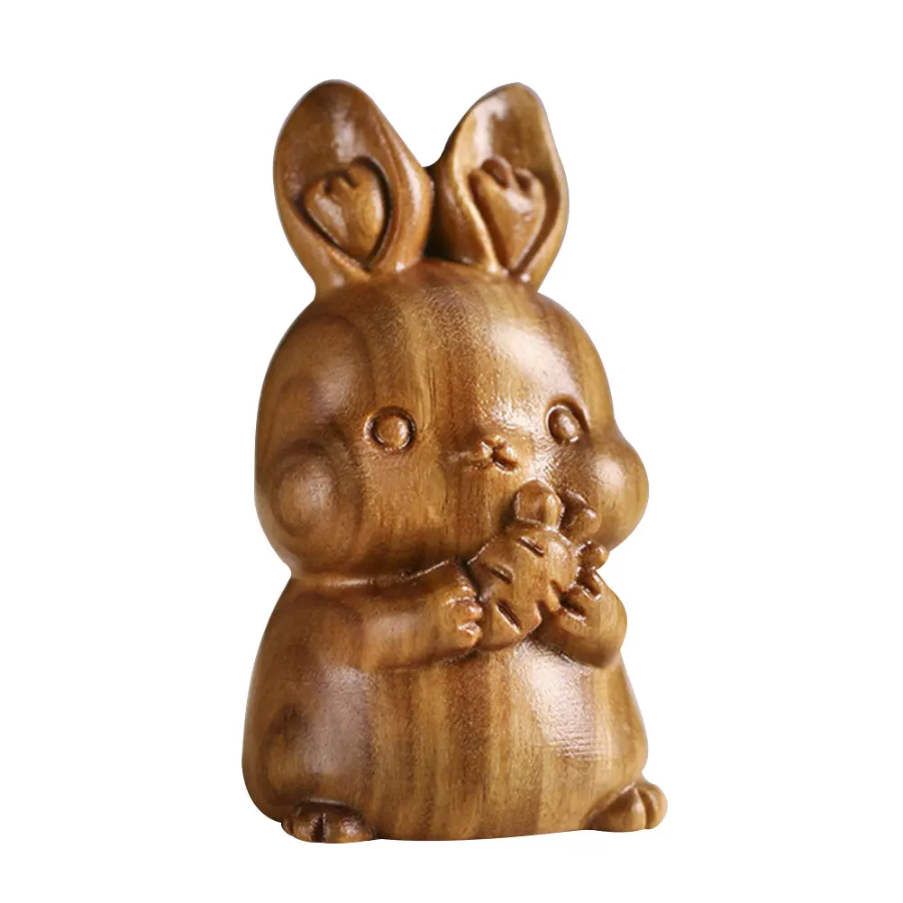 

Carved Rabbit Ornaments Green Sandalwood Desktop Decor Craft Long Lasting Material Smooth Edges Home Office Gifts