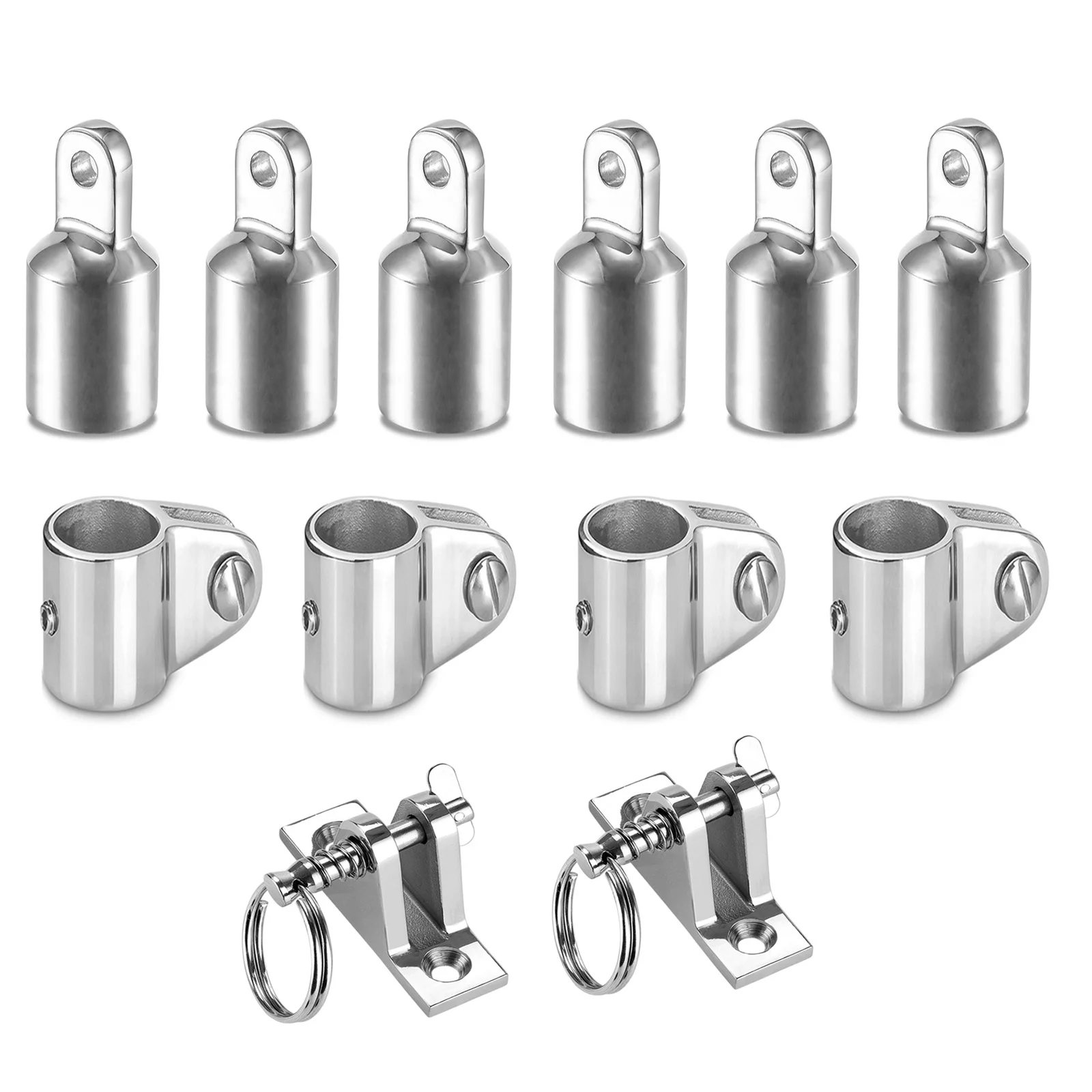 Bimini Top Fitting Hardware Set Fits 19/22/25/32 MM OD Round Tube, Boat Jaw Slide, Cap Eye End, Deck Hinge (12 PCS)