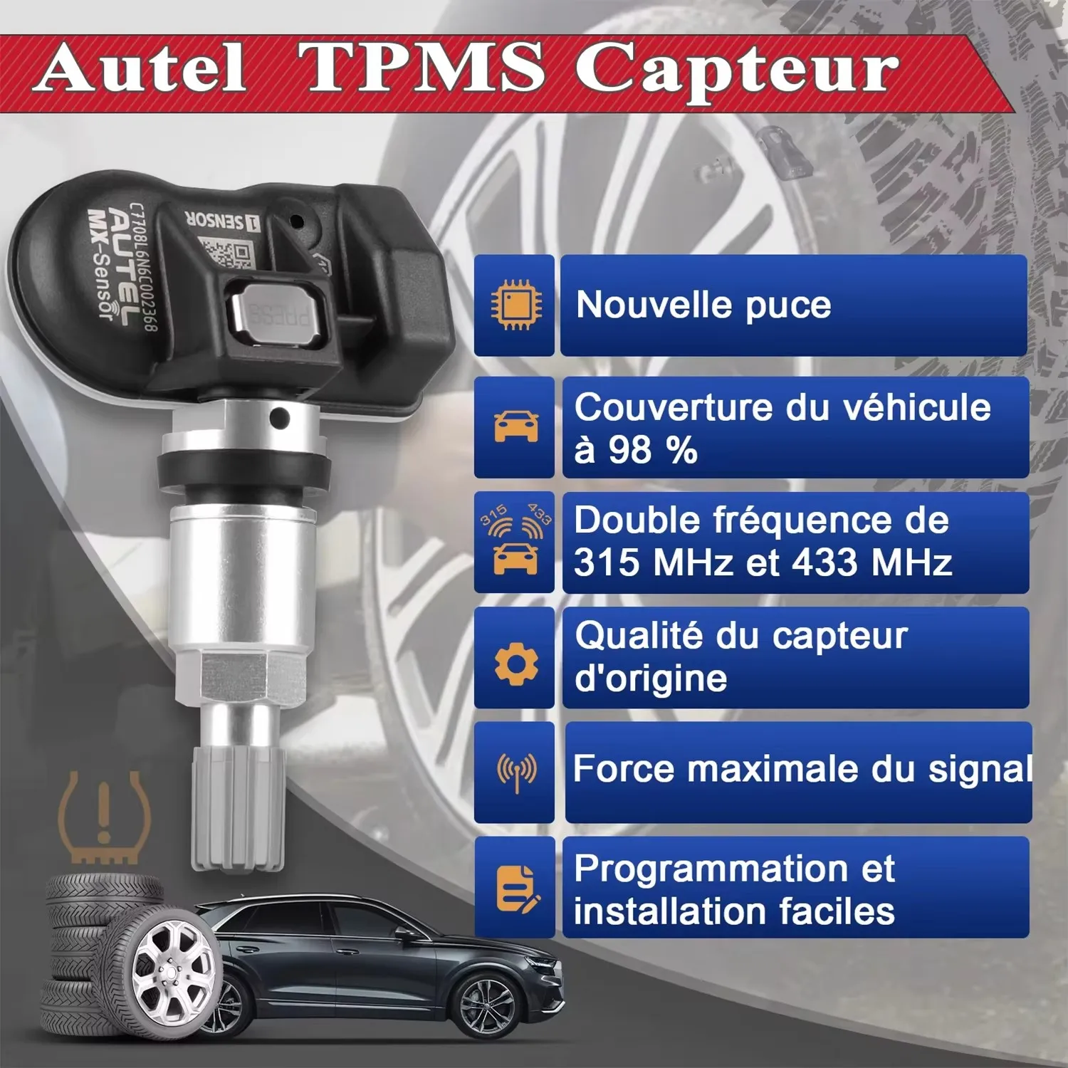 Autel TPMS MX Sensor 315MHz 433MHz Sensor 2in1 Clone-able Programming Sensors For TS501 TS508 Tire Pressure Monitoring Car Tool