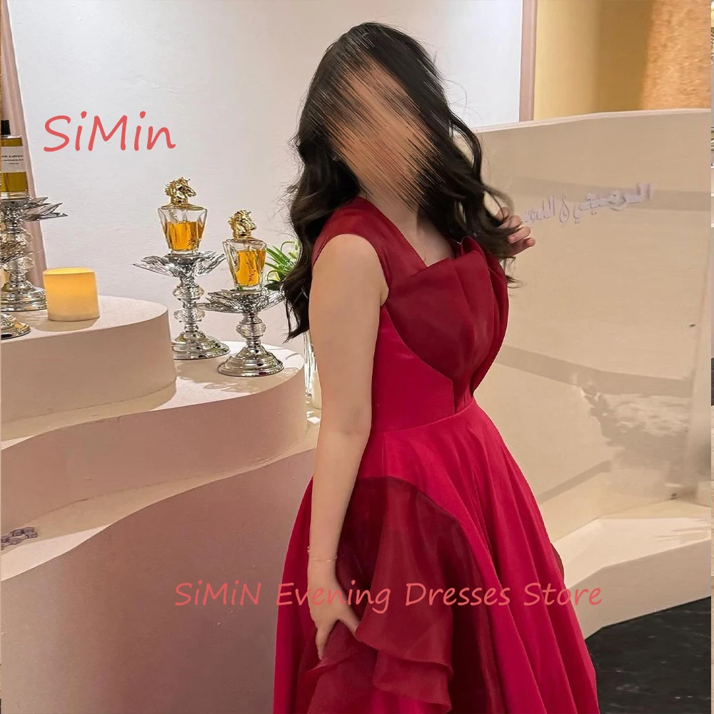 Simin Saudi Square Neckline Satin Simple Prom Ruffle A-Line Sleeveless Floor-Length Arab Evening Party dresses for women 2024