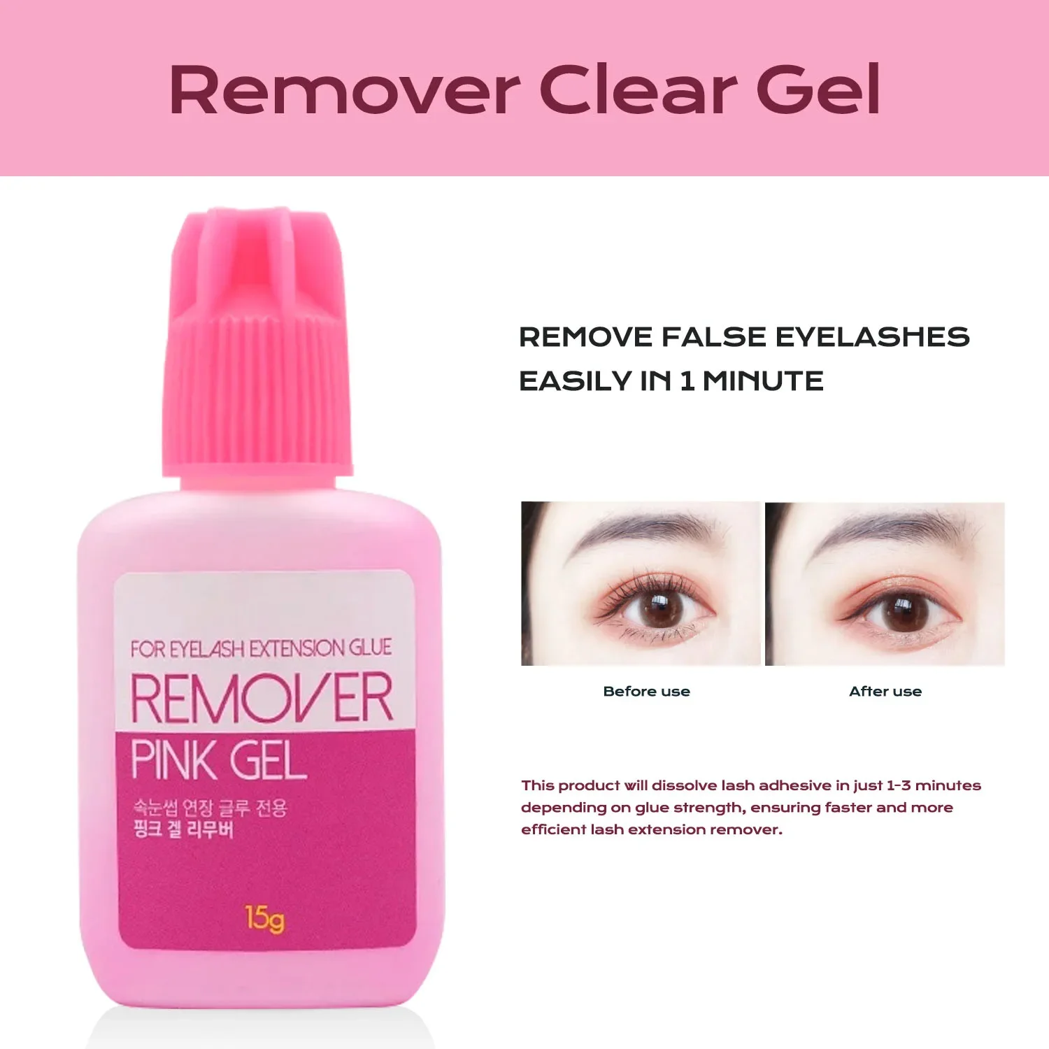 2Pcs Sky Pink Gel Eyelash Remover Korea Best Quickly Dissolves Adhesive 15g No Residue Eyelash Extension Professional Remover