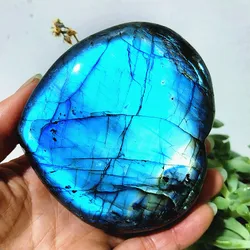 Natural Blue Labrador Stone Crystal Heart Palm Powerful Energy Play Spiritual Meditation Healing Feng Shui Crystal Home Ornament