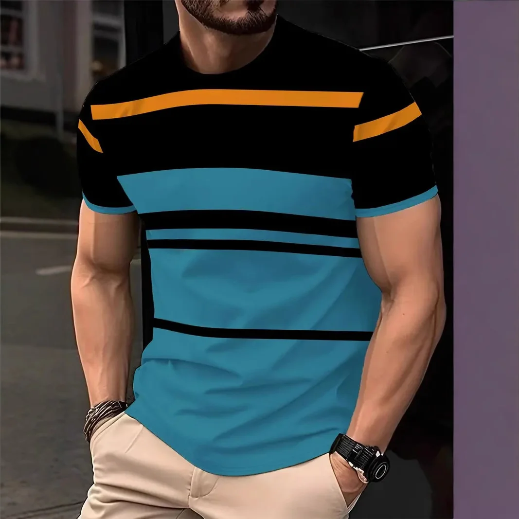 2025 Summer Men's Fashion 3D T Shirt Splicing Printed Colorblocking Casual Slim Short Sleeve Outdoor Sports Running Fitness Top image 6
