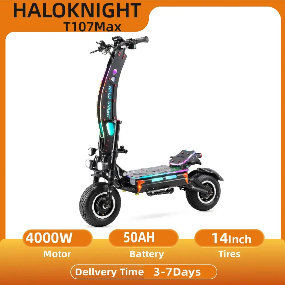 Halo Knight T107 Max Scooter électrique 13 pouces hors route pneu 4000W * 2 double moteur 72V 50Ah batterie déplacement urbain e-scooter